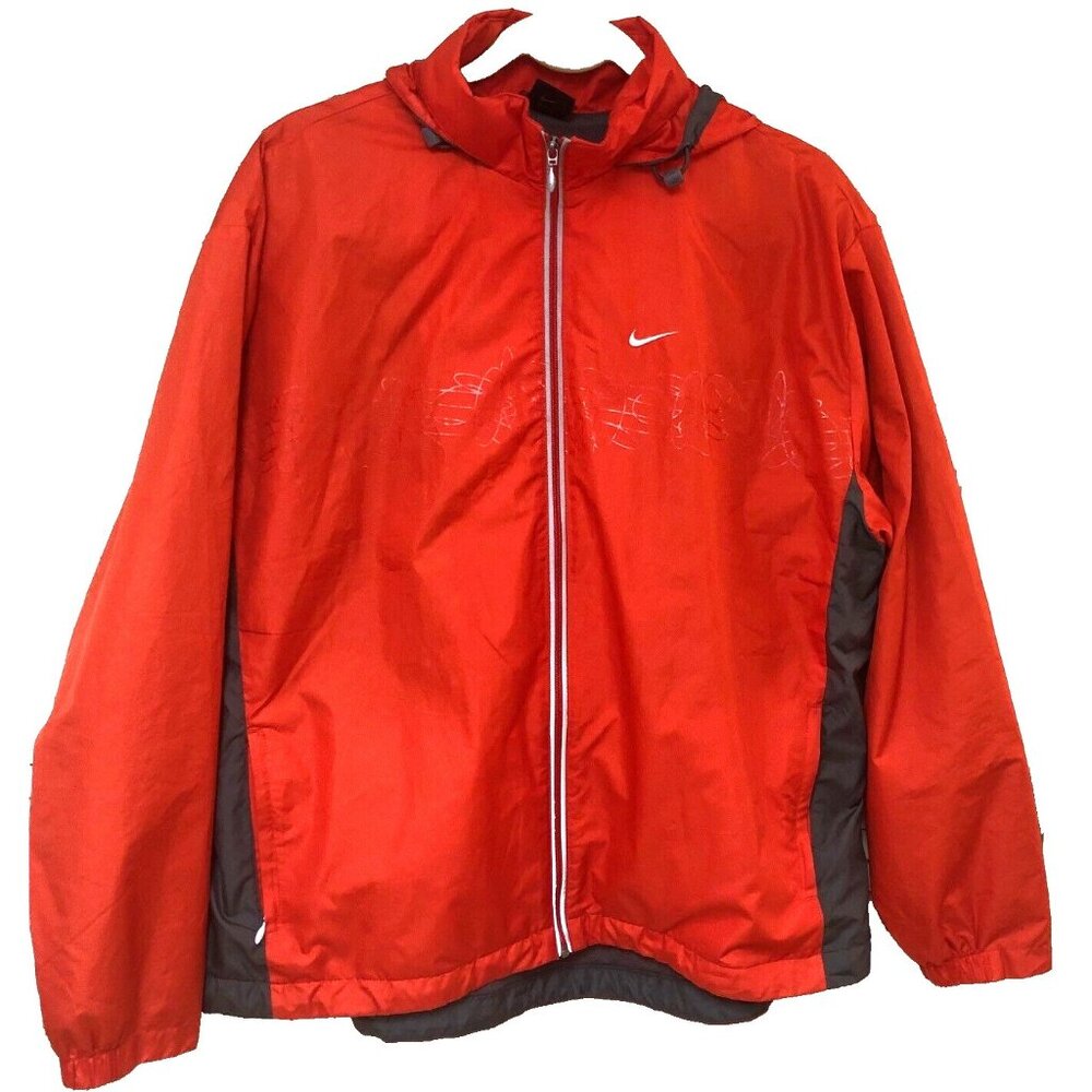 Vintage Nike Mens Orange Hologram Windbreaker Jacket Swoosh Lined Gray Tag L